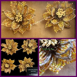 4pc Cynthia Rowley 3D Sunflower Fall Thanksgiving Beaded Napkin Ring Set NEW - Picture 1 of 4