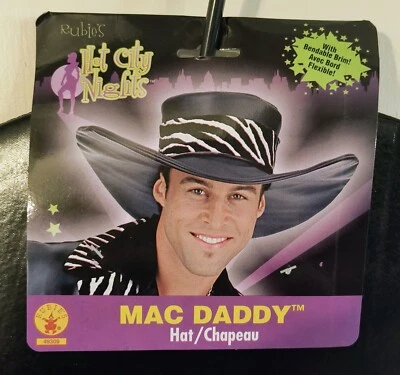 Chapéu padrão Rubies Hot City Nights Mac Daddy preto e zebra com aba dobrável - Imagem 1 de 4