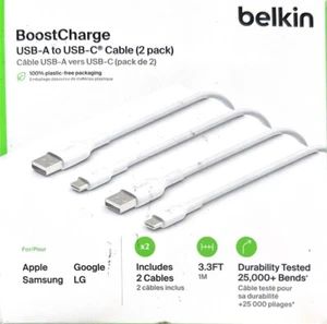 Belkin BoostCharge USB-C To USB-C Charging Cables 2 Pack 3.3' White (Open Box) - Picture 1 of 3
