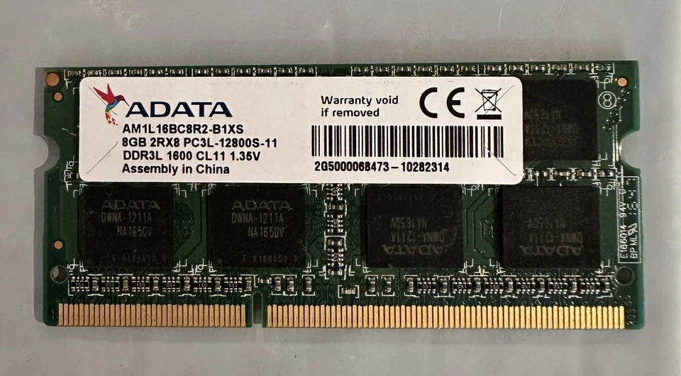 ADATA 8GB 2RX8 PC3L-12800S Laptop MEMORY AM1L16BC8R2-B1XS - Image 1 of 1