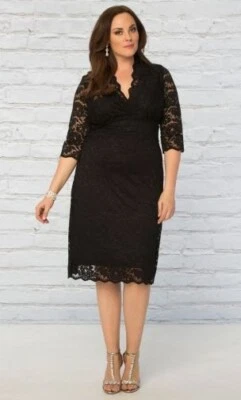 Vestido Kiyonna Negro Talla 12 Festoneado Boudoir Encaje Estilo LBD Fiesta Forrado Femenino Foto 1 de 4