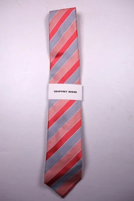 Corbata GEOFFREY BEENE Rojo Naranja Gris Rayas Poli/Mezcla de Seda NUEVA Foto 1 de 2