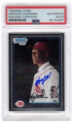Aroldis Chapman Signed 2010 Bowman Chrome Rookie Baseball Card -PSA Encapsulated - Image 1 of 2