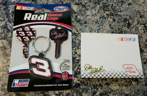 NASCAR Dale Earnhardt SR. #3 Pair of House Keys (SC & KW) , Keychain & Note Pad Cover