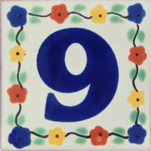 Mexican Ceramic Tile House Number Home Address Floral Tile # 9 - Picture 1 of 2