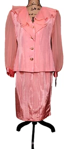 Vintage 80's Germaine Astor Pink Satin Brocade 2 PC Skirt Set - Women's Size 10 - Picture 1 of 3
