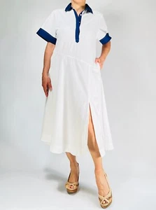 NWT Anthropologie Maeve Midi Dress Size SP Shirt Dress White Blue Nautical - Picture 1 of 9