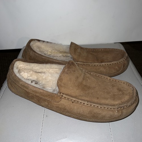 UGG Ascot Ciabatte Uomo 12 Marrone Scamosciato Shearling Mocassini Foderati Lana