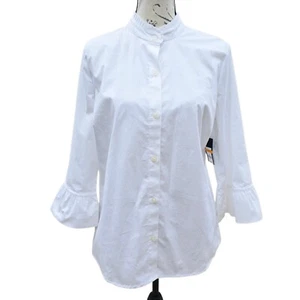 Camicetta Crown & Ivy -478 nuova con etichetta e polsini con volant colletto mandarino abbottonata bianca piccola - Foto 1 di 10