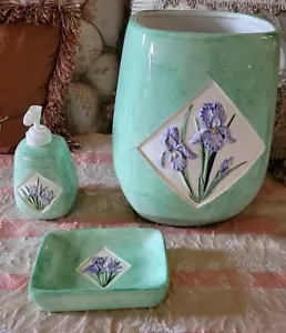 Vintage Croscill Home "Irises" Ceramic Bath Accessory Set Rare - Picture 1 of 14