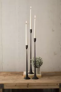 Elegant Kalalou Tall Cast Iron Taper Candle Holders Set of 3 Home Decor - Picture 1 of 4