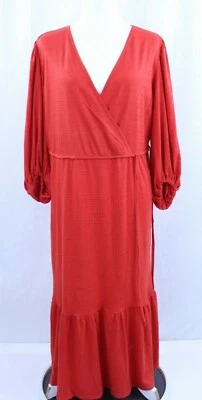 NEW Max Studio Dress Long Boho Peasant Solid Rayon Blend Faux Wrap 3/4 Sleeve XL - Image 1 of 4