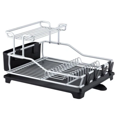 D.Line Pinnacle 52cm Aluminium 2-Tier Dish Rack Storage Organiser w/ Drain Black - image 1 of 4