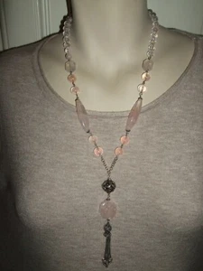 COLLANA GIOIELLO COLLIER NECKLACE GIROCOLLO QUARZO ROSA ARGENTO 925 SILVER CM60 - Foto 1 di 10