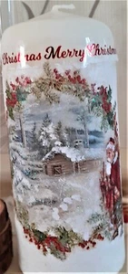 Decoupage Hand Decorated Christmas Pillar Candle Gift - Picture 1 of 3