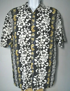 CAMISA TAILANDESA NEGRA RAYÓN HAWAIANA TALLA L LUAU FLORAL SUAVE DELGADA TAILANDIA - Imagen 1 de 6