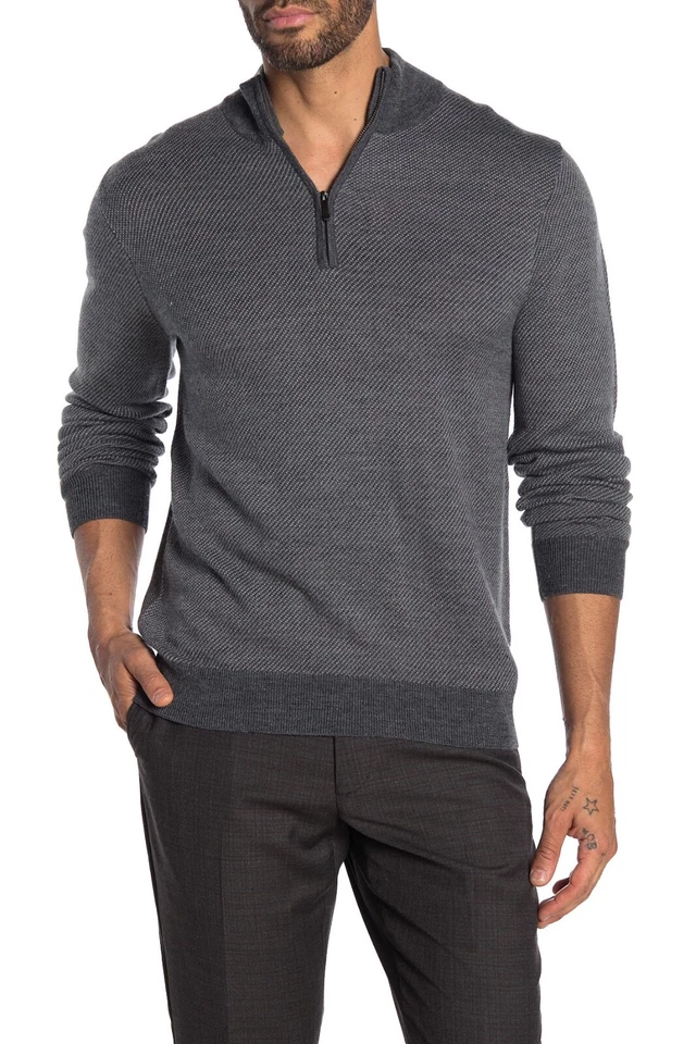 Toscano Men's Mock Neck Quarter Zip Merino Wool Blend Sweater Size M $165 - Image 1 of 4
