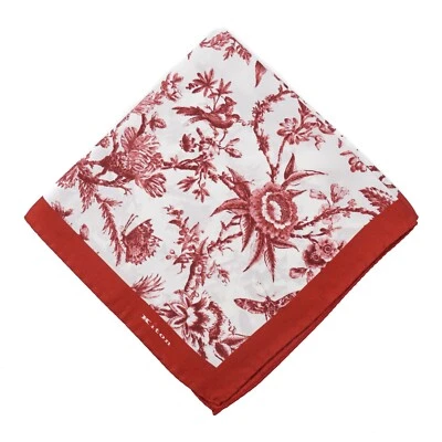 Kiton Napoli Dark Red Victorian Floral Print Silk Pocket Square - Image 1 of 4