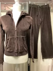 Juicy Couture Velour Zip Up Hoodie Straight Leg Low Rise Pants 28 x 30 PS - Picture 1 of 13