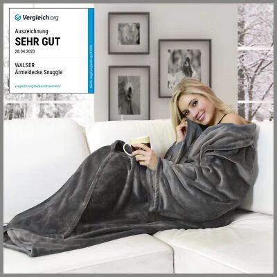 Kuscheldecke mit Ärmeln, Couchdecke, warme Ärmel-Fleecedecke Grau 170x200cm - Bild 1 von 4