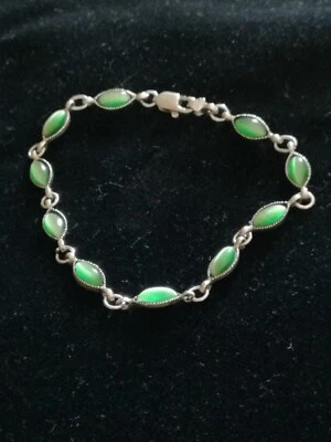 Bracciale  da donna in argento 925 con pietre verdi degli anni 60 - Immagine 1 di 4