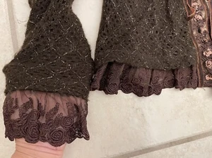 Bebe BEAUTIFUL LACE LINED SOFT BROWN CROCHET KNIT BELL SLEEVE CARDIGAN SWEATER S - Picture 1 of 18