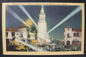 Beverly Hills Kalifornien CA Nachtsicht Karthay Circle Theater Postkarte 1930-45 - Bild 1 von 2