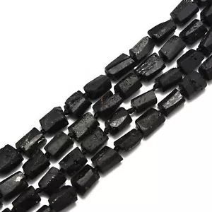 Natural Black Tourmaline Rough Faceted Tube Beads Size 8-9x10-13mm 15.5" Strand - Picture 1 of 7