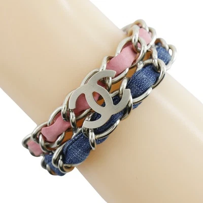 CHANEL COCO Mark Bracelet Chain 2 Silver/Blue / pink metallic/denim 53g Women - Image 1 of 4