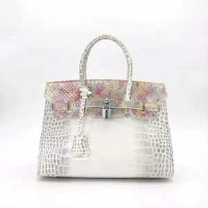 Trendige Umhängetasche Damen weiß Krokodilleder - Bild 1 von 7