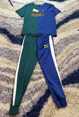 Puma Track Set Masculino Grande Bloco de Cores Logotipo Gráfico Camiseta e Joggers - Imagem 1 de 4