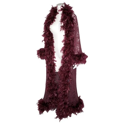 Sz S/M Vintage Shirley of Hollywood Red Sequin Lace Feather Trim Glamour Robe - Image 1 of 4