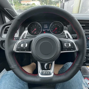 Red Line Steering Wheel Leather Cover For VW Golf GTI 7 2013 2014 2015 2016-2020 - Picture 1 of 11