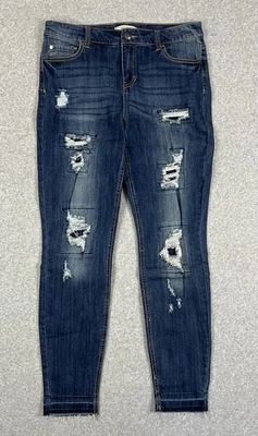 Pantalones de mezclilla ajustados para mujer Adam Levine desgastados talla 15 azul rasgado dobladillo crudo elástico Foto 1 de 4