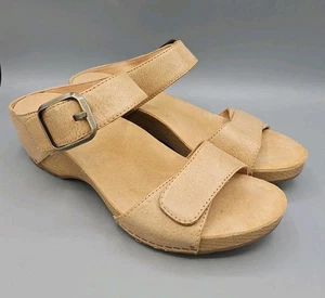 Sandali Dansko Tanya donna tg 40 10 10,5 scarpe pelle marrone zeppa tacco slip on - Foto 1 di 10