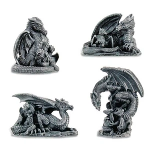 4er Set kleine graue Drachen mit Babys - Picture 1 of 1