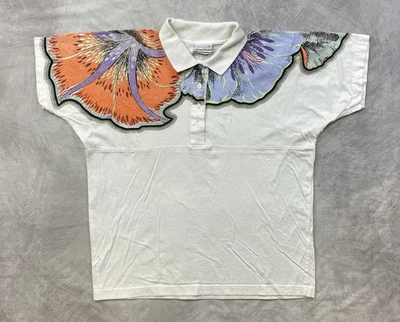 Polo Vintage Flor Sergio Tacchini Lujo Raro Italia Blanco Talla Grande Foto 1 de 4