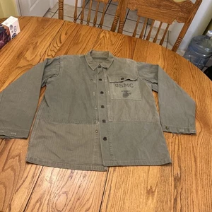 WWII USMC Herringbone Twill, HBT Combat Shirt Jacket P-41 P-44 fits large - Picture 1 of 15