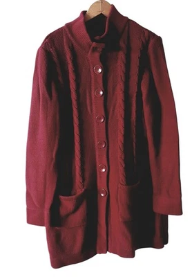 Cárdigan para mujer Chadwicks tejido con cable Cottage Fairy clásico grueso borgoña, XL Foto 1 de 4