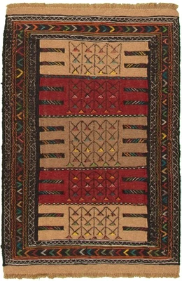 Alfombra tribal tejida a mano vintage alfombra Kilim de lana de 3'7" x 5'5" Foto 1 de 4