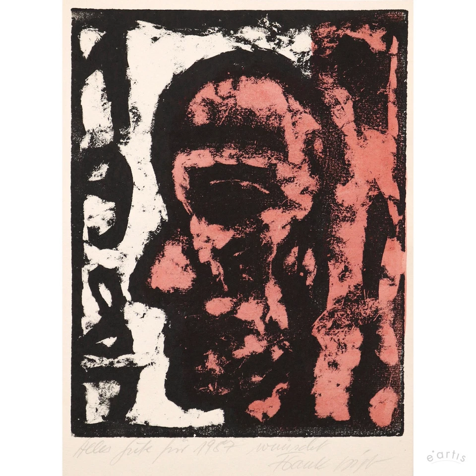 FRANK VOIGT HOLZSCHNITT KOLORIERT KOPF NEUJAHRSGRUSS 1987 SIGNIERT DDR VP: 100€* - Bild 1 von 4