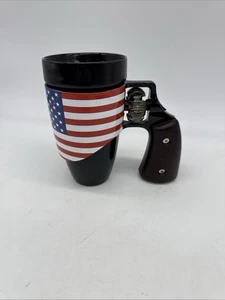 Revolver Gun Handle Coffee Mug USA Flag Logo Spinning Cylinder - Picture 1 of 9