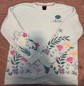 Disney Princess The Little Mermaid Embroidered Pullover Seafoam Sweatshirt Med - Picture 1 of 8