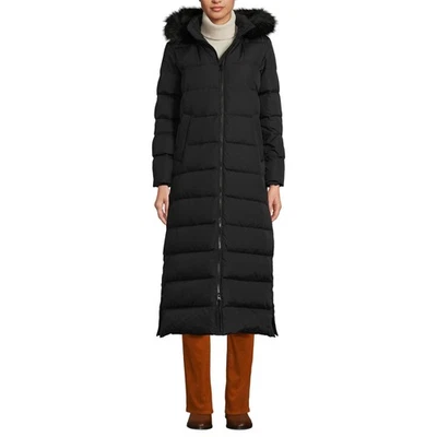 Maxi abrigo largo de plumón Lands End para mujer de invierno 600 Fill Power negro grande Foto 1 de 4