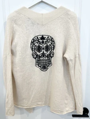 骷髅羊绒女式羊绒羊毛混纺开襟开衫象牙色 XS 码 — 第 1/4 张图片