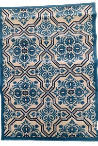 Wilmington Collection Turquoise Navy Blue Ivory Tile Design Runner 3  x 4 - Picture 1 of 5