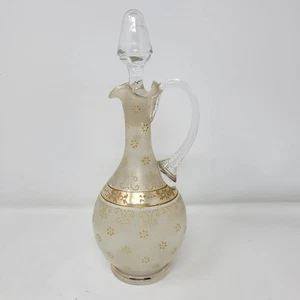 Decantador de vidrio soplado a mano vintage con diseño floral dorado y tapón grabado 42 - Imagen 1 de 8