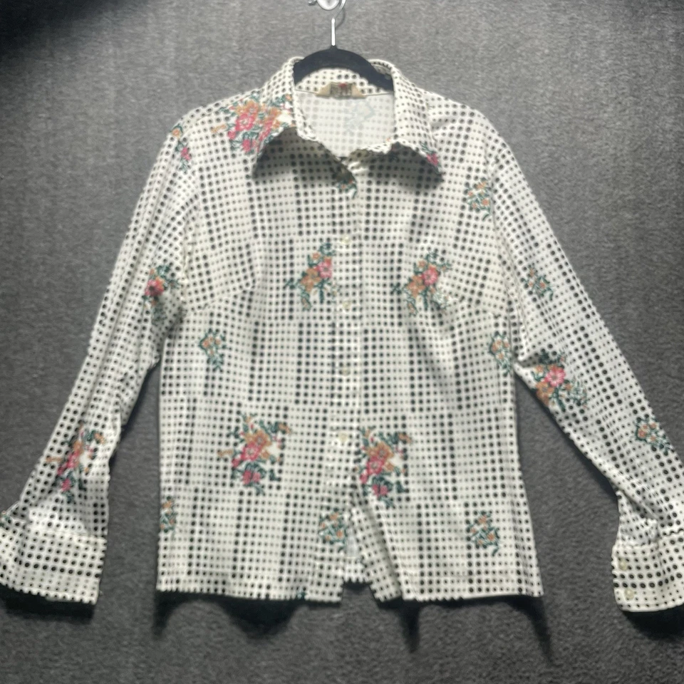 Vintage Sears Perma Prest Womens Top Button Front Floral Disco 60s Blouse Shirt - Image 1 of 4