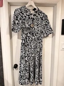 Vintage Hana gesungenes Gürtelkleid Blumenmuster schwarz/weiß Größe 18 - Bild 1 von 10