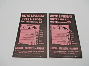 2 Orig 1969 Vote Lindsay Perrotta Garelik Liberal NYC Mayoral Campaign Cards - Bild 1 von 7